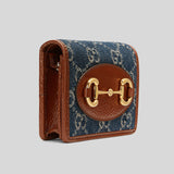 Gucci Horsebit 1955 Card Case Wallet Blue Tan 621887