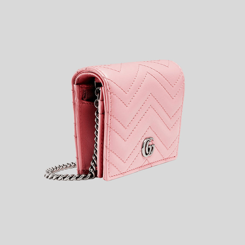 GUCCI GG Marmont Card Case Wallet On Chain Pink 625693