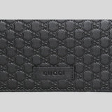 GUCCI Unisex Black Microguccissima GG Logo Leather Wallet On Strap Small Crossbody With Leather Logo Tab Black 466507