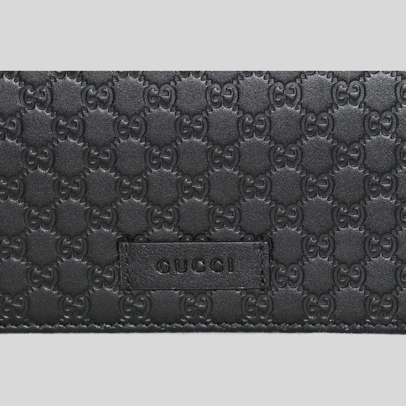 GUCCI Unisex Black Microguccissima GG Logo Leather Wallet On Strap Small Crossbody With Leather Logo Tab Black 466507