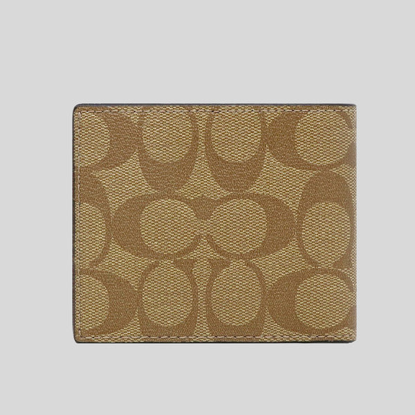 COACH Men's ID Billfold Wallet In Signature Canvas Tan F66551