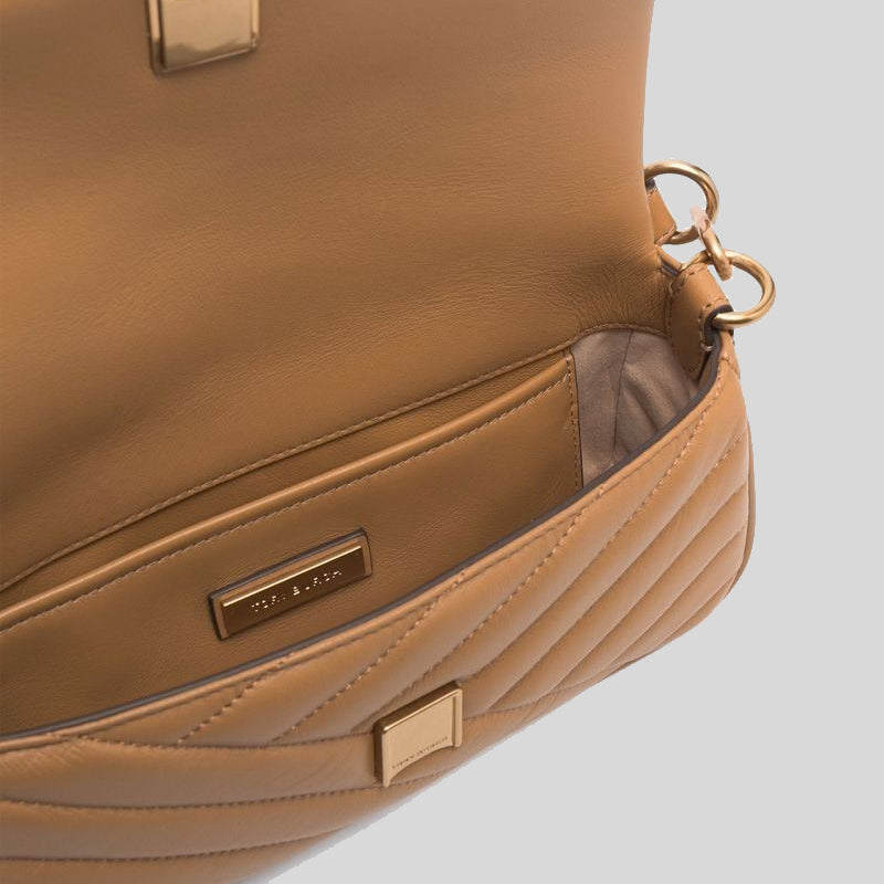 Tory Burch Kira Chevron Tassel Small Flap Shoulder Bag Dusty Almond 90 –  LussoCitta