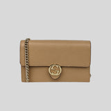 GUCCI Icon GG Interlocking Wallet On Chain Crossbody Bag Beige 615523