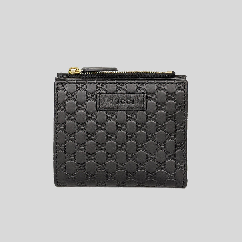 GUCCI Micro GG Guccissima Leather Small Bifold Wallet Black 510318