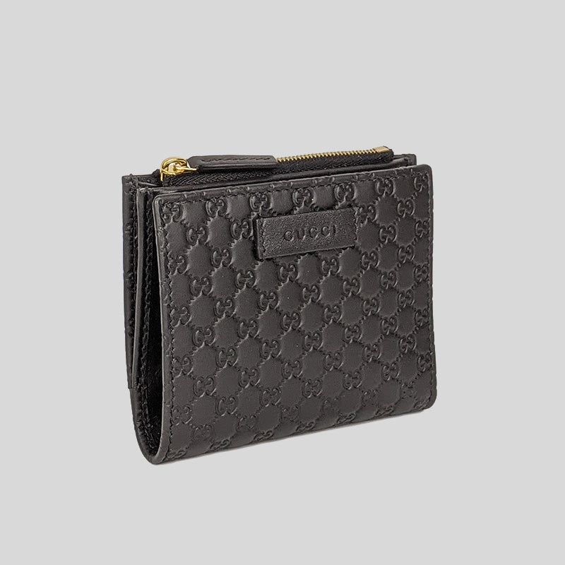 GUCCI Micro GG Guccissima Leather Small Bifold Wallet Black 510318