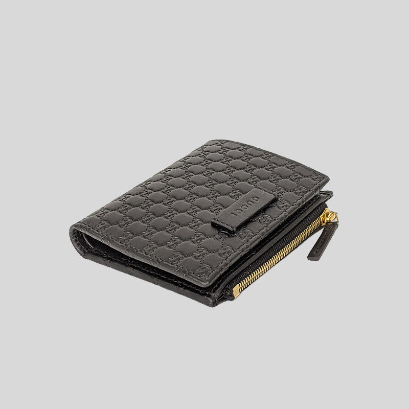 GUCCI Micro GG Guccissima Leather Small Bifold Wallet Black 510318