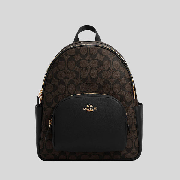 Coach Court Backpack In Signature Canvas Brown Black 5671