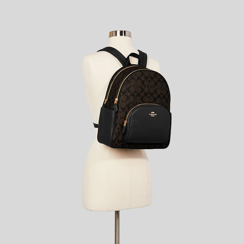 Coach Court Backpack In Signature Canvas Brown Black 5671