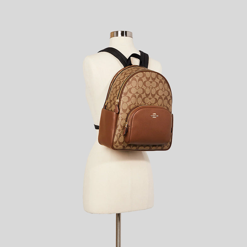 Coach Court Backpack In Signature Canvas Khaki Saddle 5671