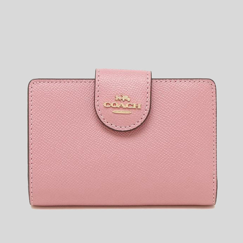Coach Medium Corner Zip Wallet In Crossgrain Leather 6390 True Pink