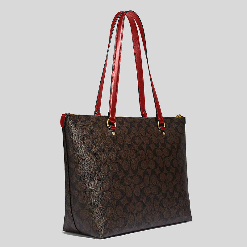 COACH Gallery Tote In Signature Canvas Brown 1941 Red 79609