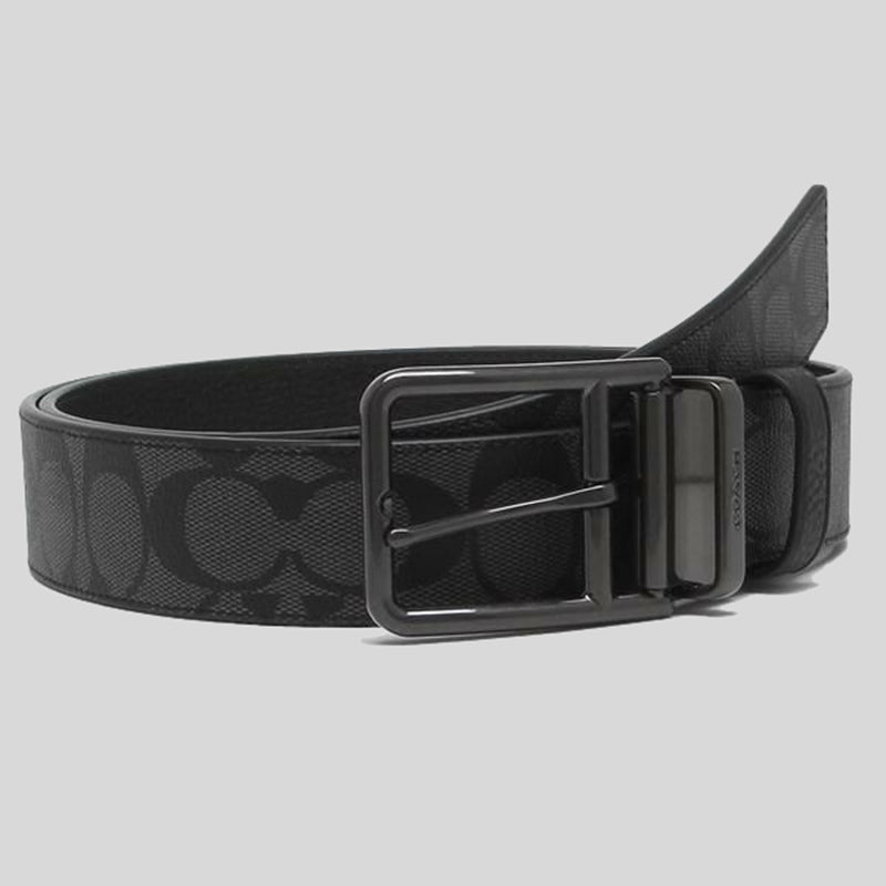 Coach Men's Double Bar Buckle Cut To Size Reversible Belt, 38 Mm-Charcoal Black 91288