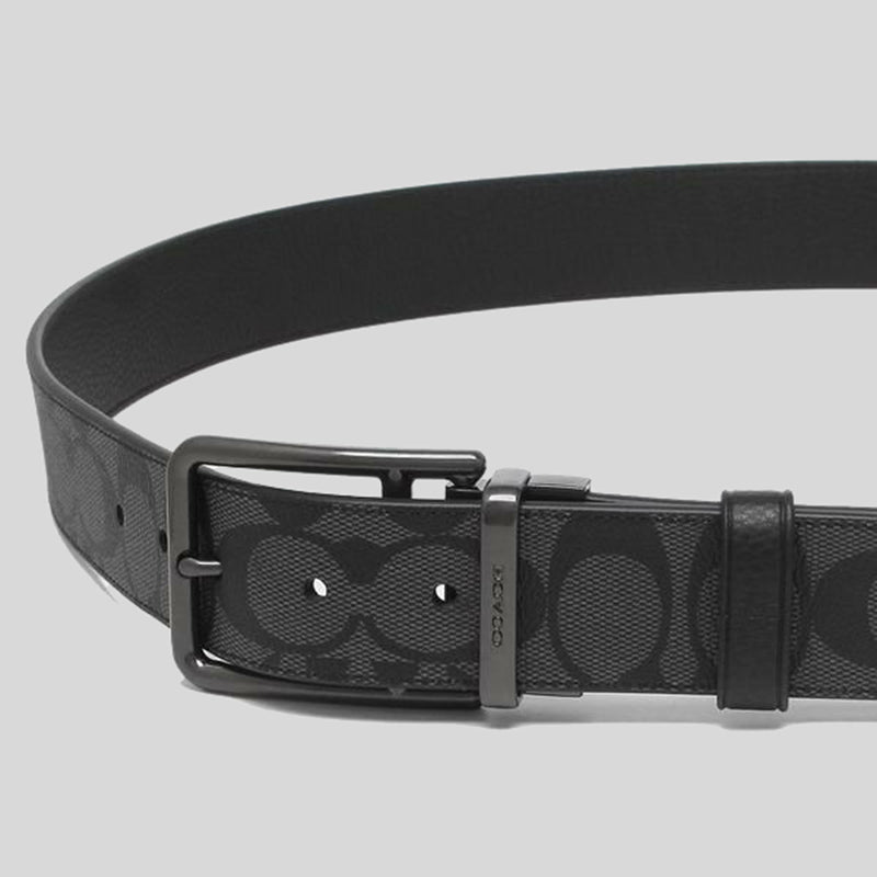 Coach Men's Double Bar Buckle Cut To Size Reversible Belt, 38 Mm-Charcoal Black 91288