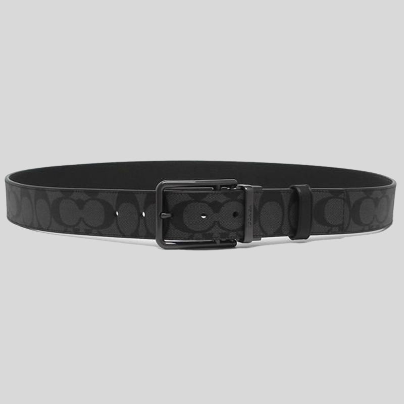Coach Men's Double Bar Buckle Cut To Size Reversible Belt, 38 Mm-Charcoal Black 91288