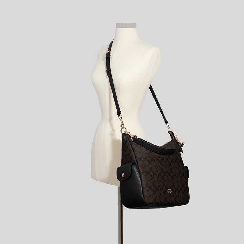 Coach Pennie Shoulder Bag In Signature Canvas Brown Black C1523