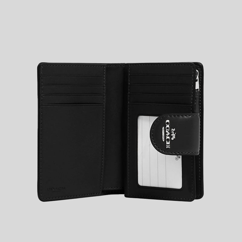 Coach Medium Corner Zip Wallet In Signature Canvas Graphite Black C0082