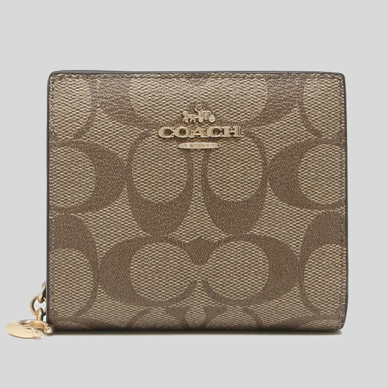 Coach Snap Wallet In Signature Canvas C3309 Khaki Redwood