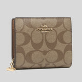Coach Snap Wallet In Signature Canvas Khaki Redwood C3309