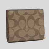 Coach Snap Wallet In Signature Canvas Khaki Redwood C3309