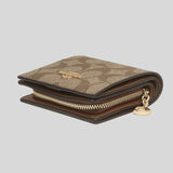 Coach Snap Wallet In Signature Canvas Khaki Redwood C3309