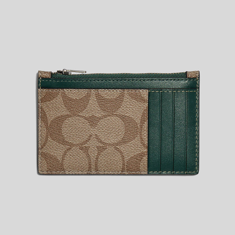 Coach Zip Card Case In Signature Canvas C4281 Khaki Forest