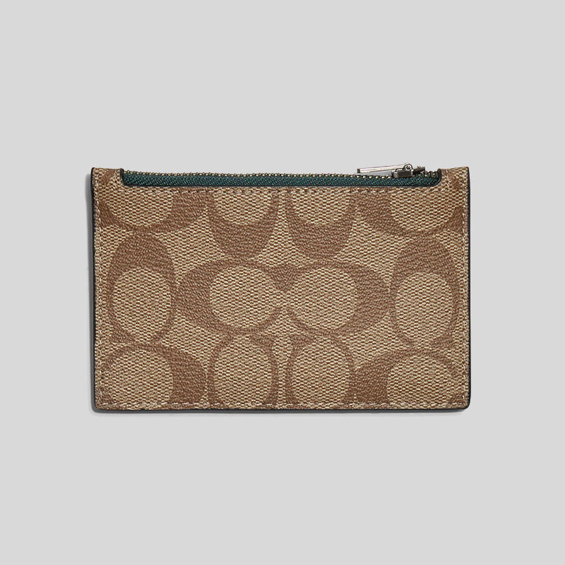 Coach Zip Card Case In Signature Canvas C4281 Khaki Forest