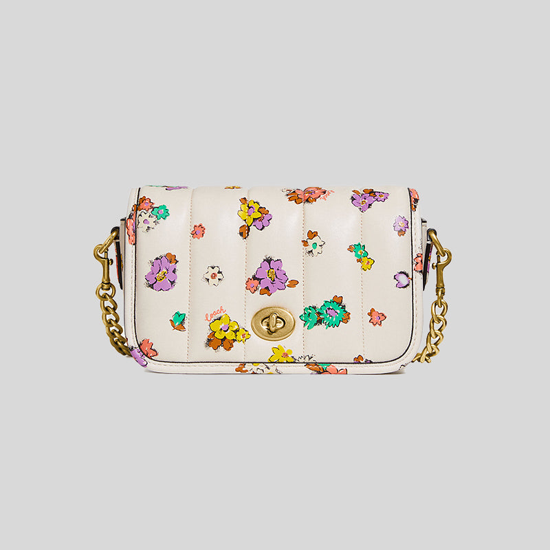 Coach Dinky 18 With Quilting And Floral Print Chalk C4685