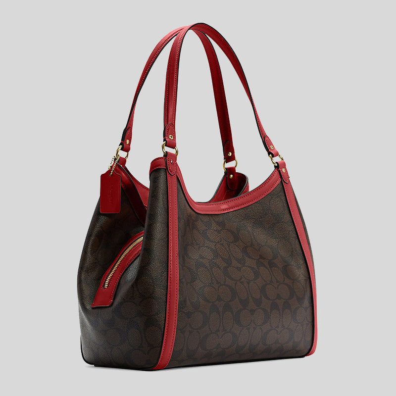 Coach Kristy Shoulder Bag In Signature Canvas Brown 1941 Red C6232