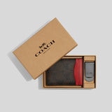 Coach Boxed 3 In 1 Card Case Gift Set In Colorblock Signature Canvas C7017 Mahogany Bright Cardinal