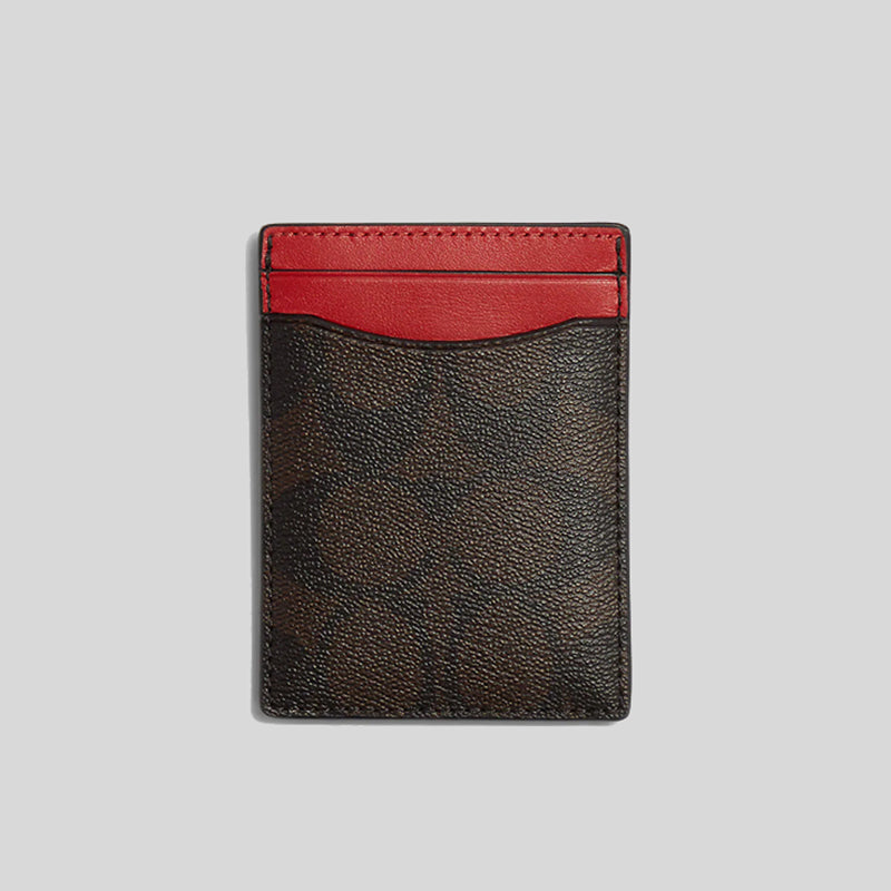 Coach Boxed 3 In 1 Card Case Gift Set In Colorblock Signature Canvas C7017 Mahogany Bright Cardinal