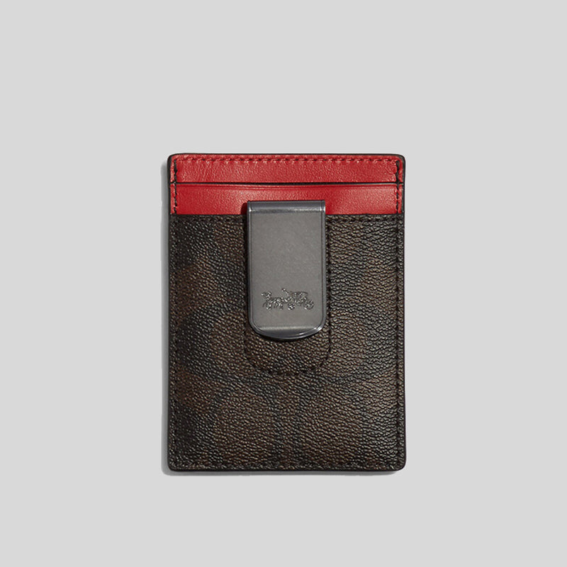 Coach Boxed 3 In 1 Card Case Gift Set In Colorblock Signature Canvas C7017 Mahogany Bright Cardinal