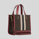 Coach Dempsey Tote 22 In Signature Jacquard With Stripe And Coach Patch Brown Strawberry Haze C7083