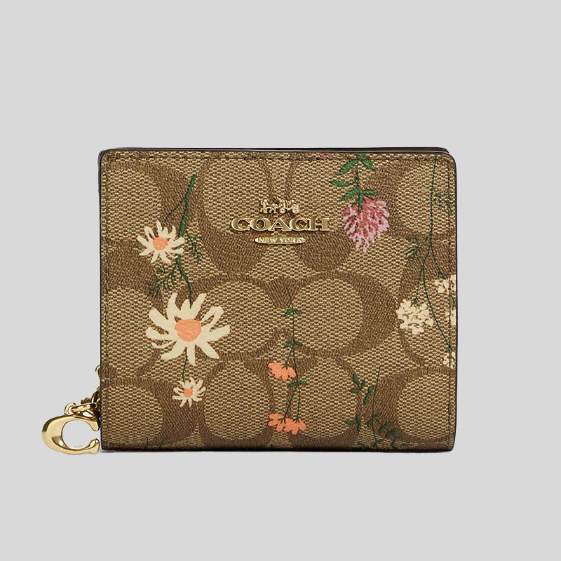 Coach Snap Wallet In Signature Canvas With Wildflower Print C8734