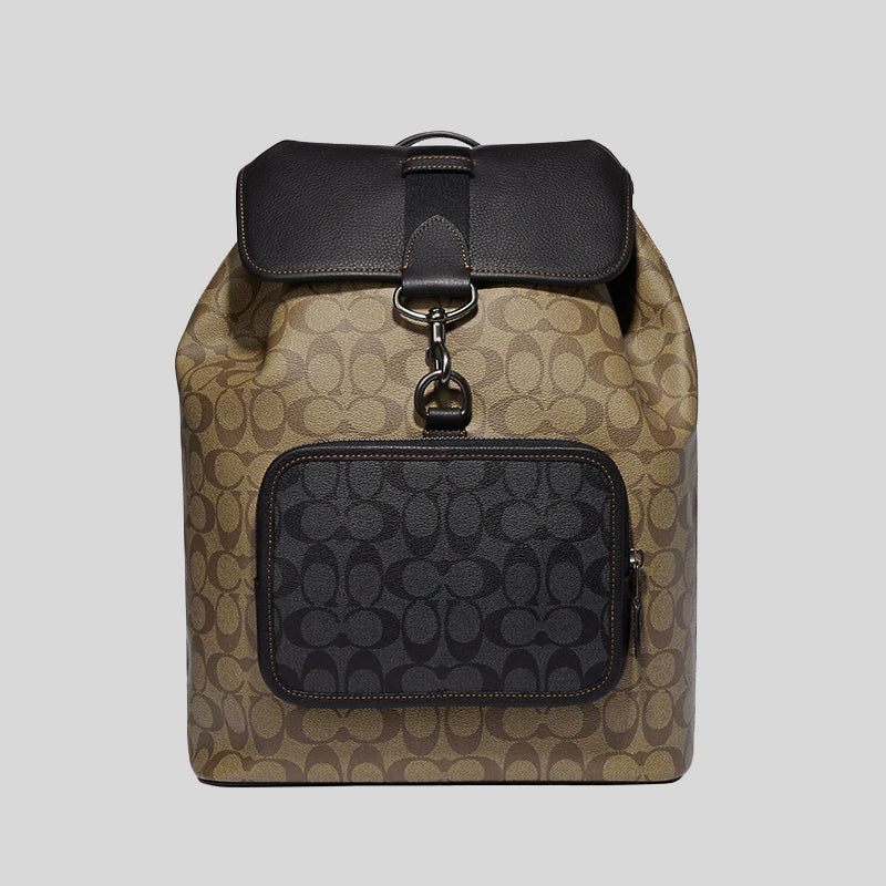 Coach Sullivan Backpack In Blocked Signature Canvas Khaki/Charcoal C9866