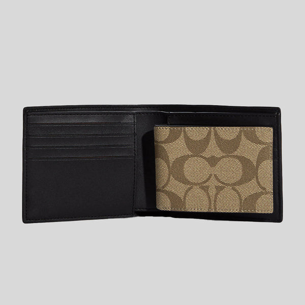 Coach 3-In-1 Wallet In Blocked Signature Canvas Mahogany Multi CA001