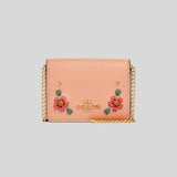 Coach Mini Wallet On A Chain With Floral Whipstitch Faded Blush Multi CA024