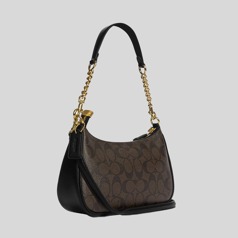 Coach Teri Shoulder Bag In Signature Canvas Brown Black CA548