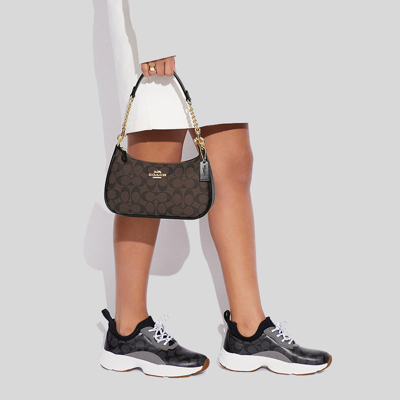 Coach Teri Shoulder Bag In Signature Canvas Brown Black CA548