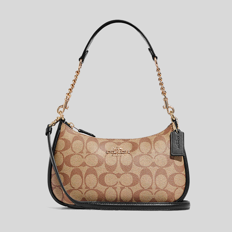 Coach Teri Shoulder Bag In Signature Canvas Khaki Black CA548