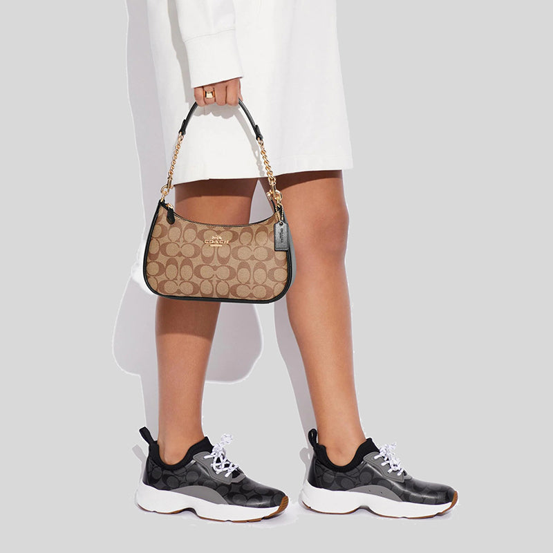 Coach Teri Shoulder Bag In Signature Canvas Khaki Black CA548