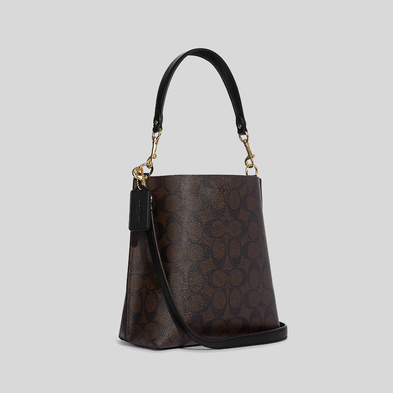 Coach Mollie Bucket Bag 22 In Signature Canvas Brown Black CA582