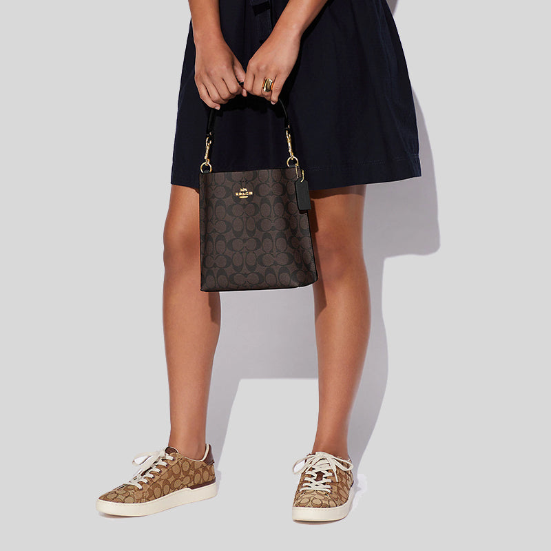Coach Mollie Bucket Bag 22 In Signature Canvas Brown Black CA582