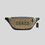 Coach Warren Belt Bag In Signature Canvas With Varsity Motif Khaki/Amazon Green CB912