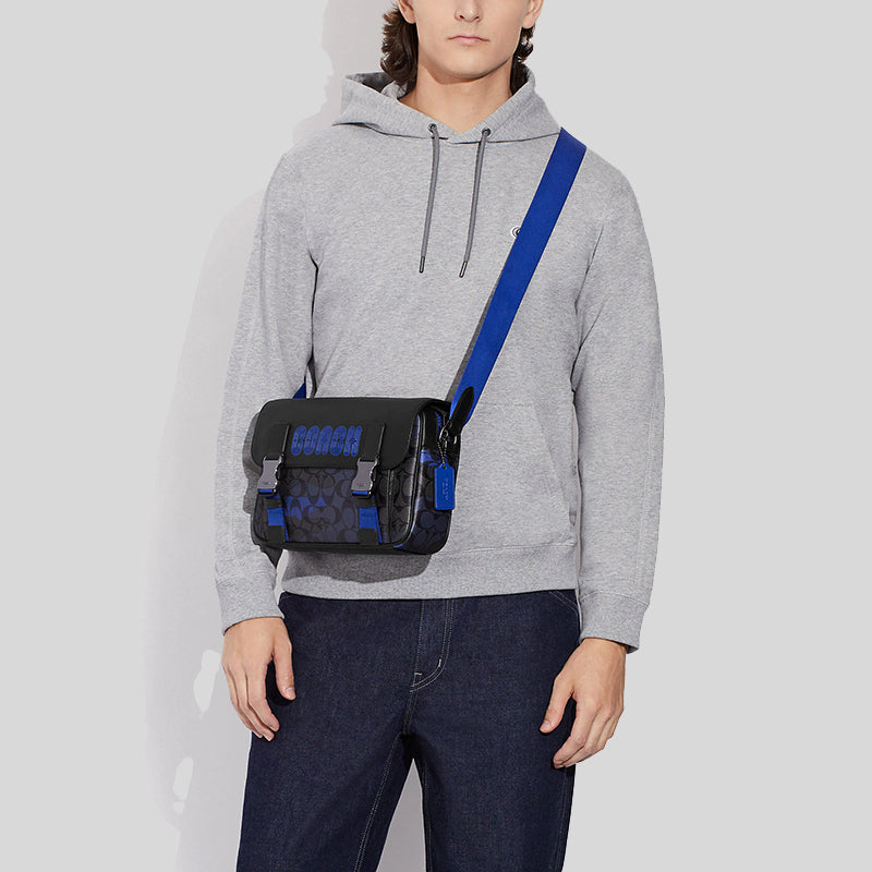 Coach Track Crossbody In Signature Canvas With Camo Print And Coach Patch Charcoal Blue Multi CC018