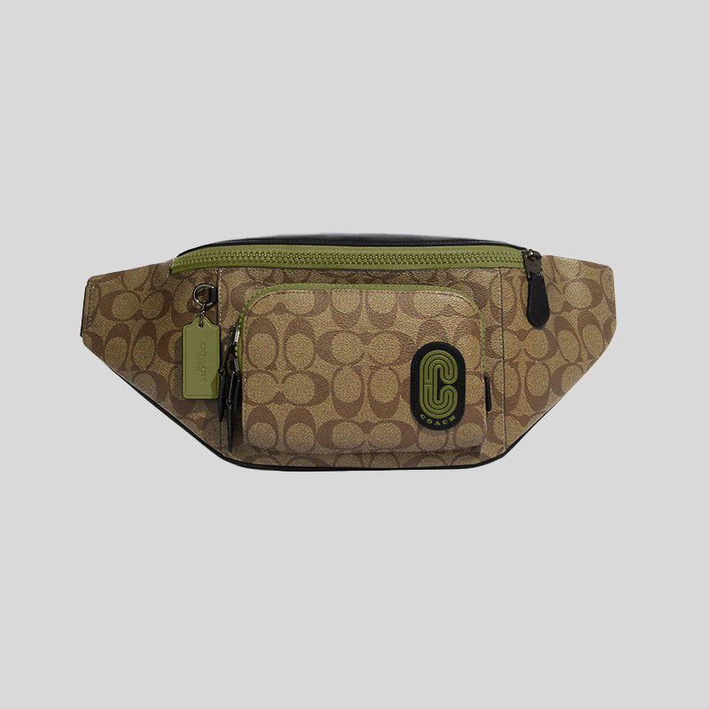 Coach Track Belt Bag In Signature Canvas With Coach Patch Khaki Olive Green CC019