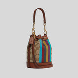Coach Mini Dempsey Bucket Bag In Signature Jacquard With Stripe And Coach Patch Khaki Multi CC318