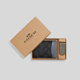 Coach Boxed 3 In 1 Card Case Gift Set In Colorblock Signature Canvas Charcoal/Denim CF341