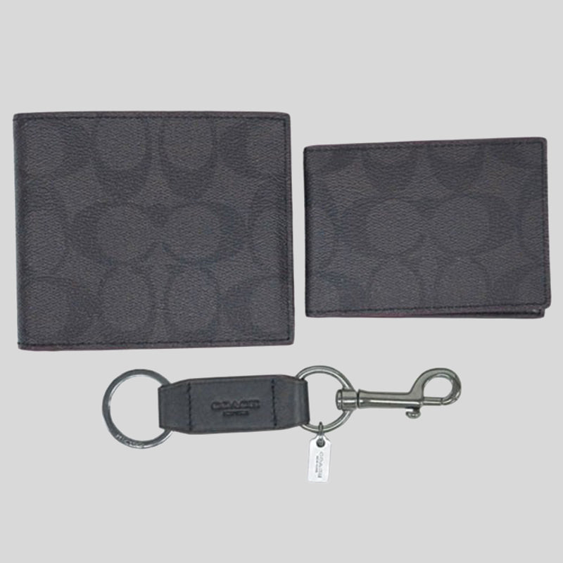 Coach Boxed 3 In 1 Wallet Gift Set In Signature Canvas F41346 Black Oxblood