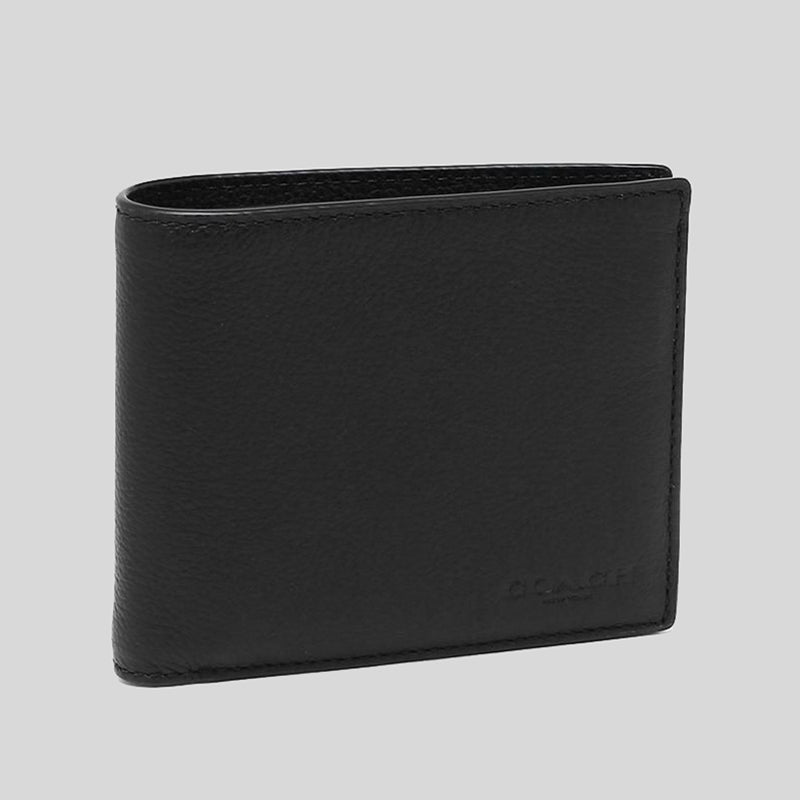Coach Compact ID Wallet In Sport Calf Leather Black F74991