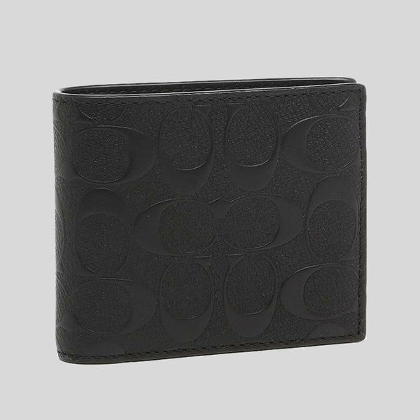 Coach Mens Compact ID Wallet In Signature Crossgain Leather Black F75371